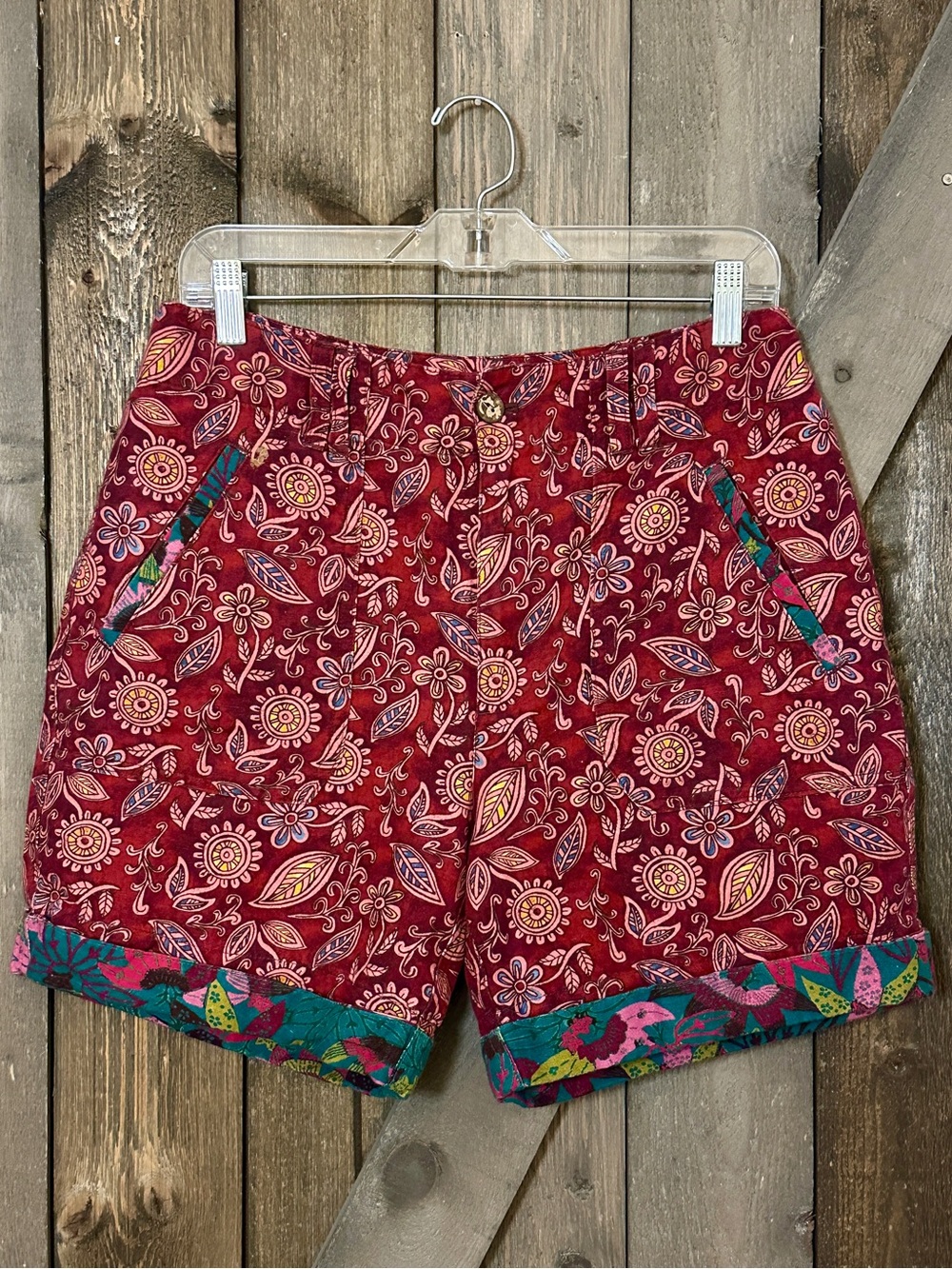 Sundance Boho Floral Linen Blend Cuffed Shorts Printed Artisan Size 6
